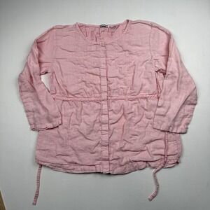 Russ Berens Shirt Womens Large Linen Long Sleeve Tunic Made in USA Boho Blouse